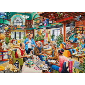 Ravensburger adult puzzle titled "Turn the Page" featuring a colorful book-themed design for book club enthusiasts.