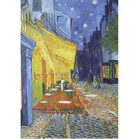 Piatnik adult puzzle featuring Van Gogh's Café Terrace at Night, colorful jigsaw puzzle depicting a vibrant night scene.