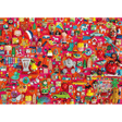 Vintage Schmidt adult puzzle featuring vintage toy illustrations on colorful puzzle pieces.