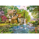 Adult Falcon de luxe Watermill Cottage puzzle showing a scenic watermill and cottage scene with detailed countryside landscape.
