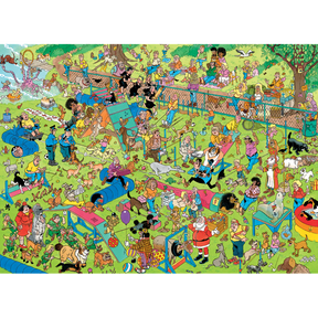 Jan van Haasteren Dog Parkour 1000-piece jigsaw puzzle artwork on a transparent background