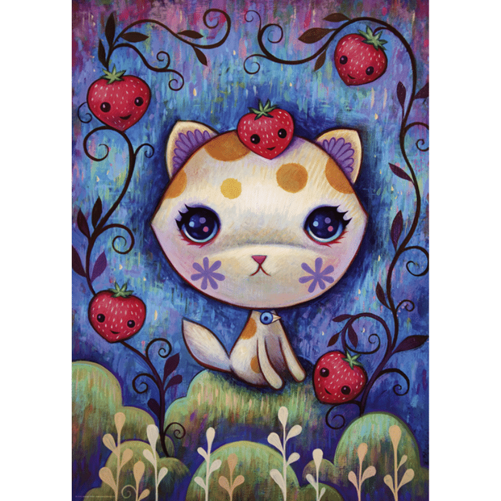 Strawberry Kitty 1000 piece jigsaw puzzle - front artwork