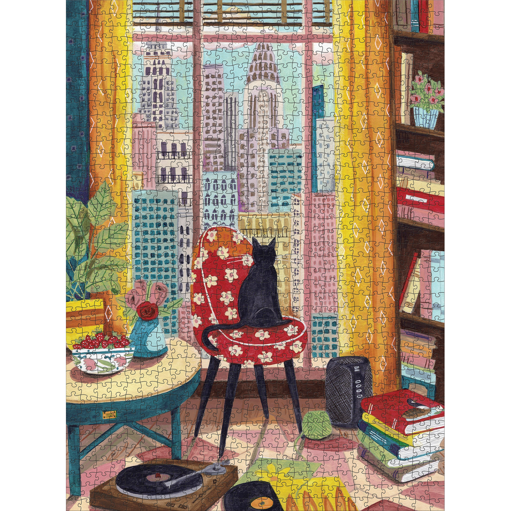 Caroline Bonne Müller: Black Cat in New York Window – puzzle artwork