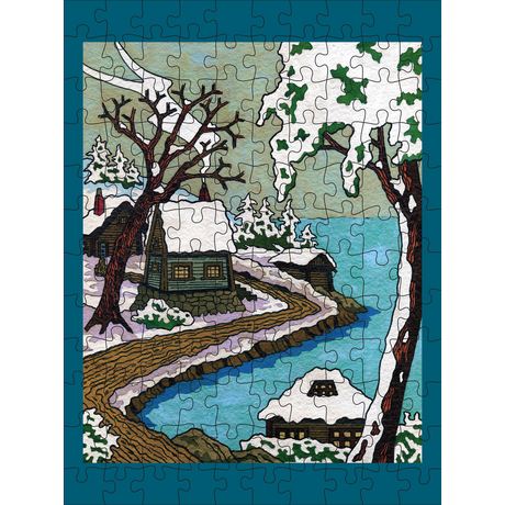 CJ Hurley: Snowy Cabins Double-Sided Jigsaw Puzzle Set – puzzle artwork 1