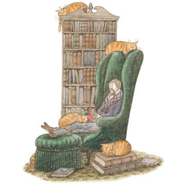 Bibliophile with Cats